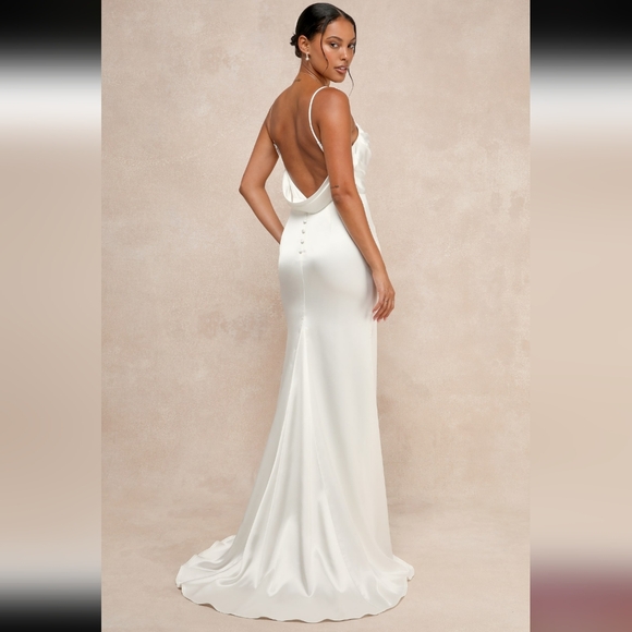 NWT $148 Lulus Lovely Endearment White Satin Sleeveless Backless Maxi Dress - Picture 2 of 10